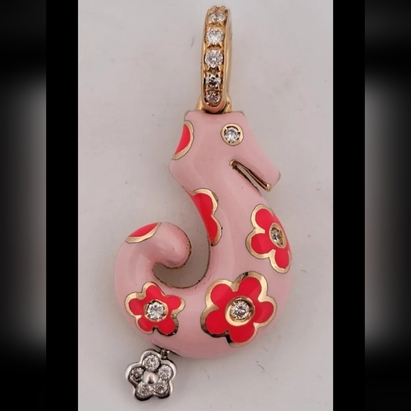 Aaron Basha 18k Gold Seahorse Diamond Enamel Pendant Charm-Estate Jewelry 7.4g - Picture 4 of 14